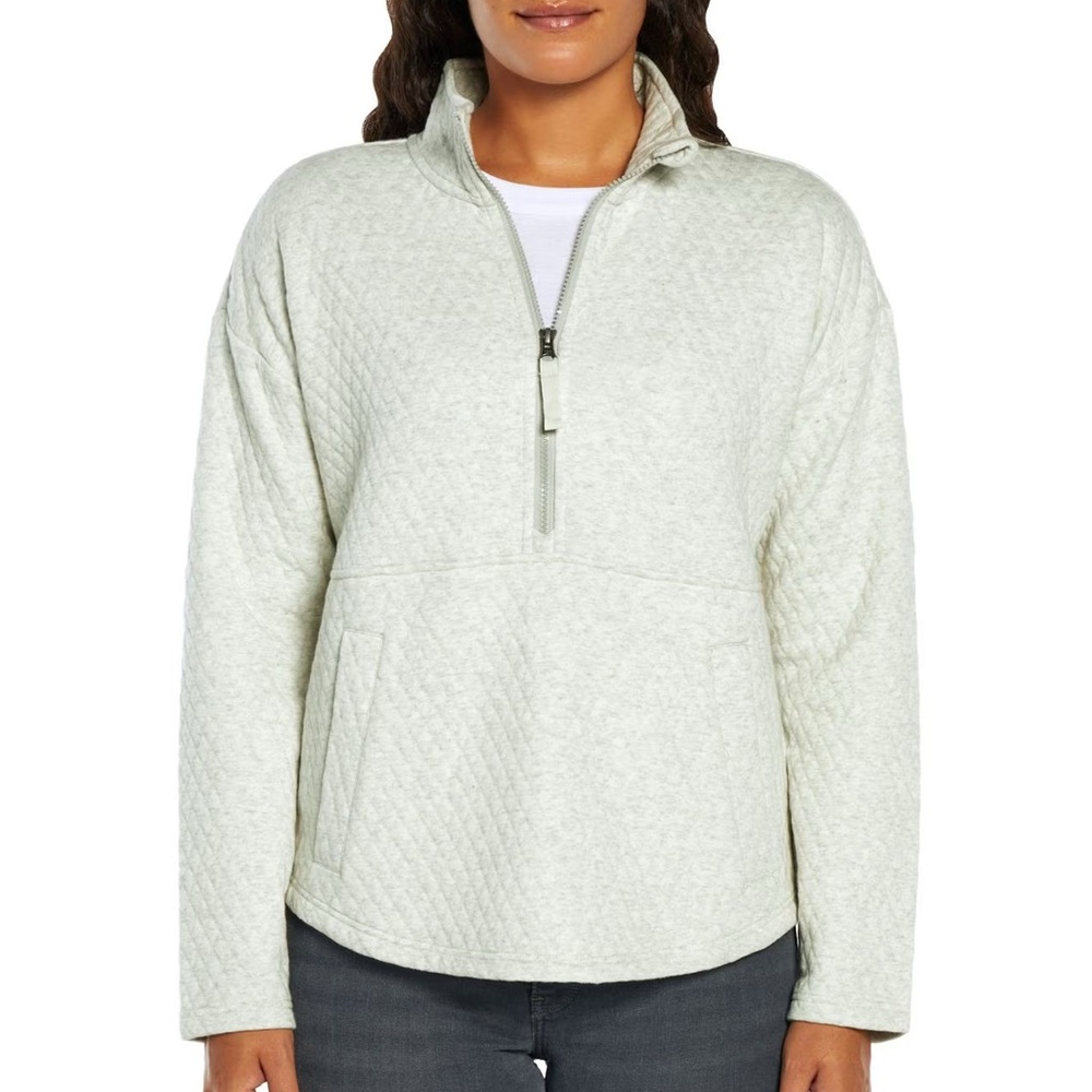 Eddie Bauer Women’s Cream Quilted 1/2 Zip-Up Sweatshirt, size XL extra large
